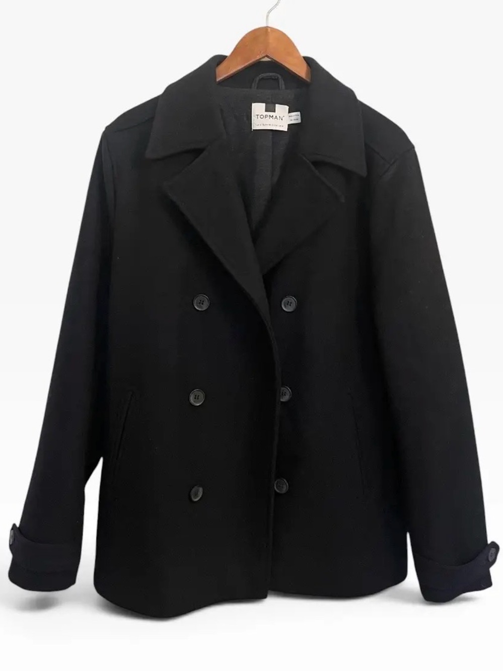 Topman Black Double-Breasted Pea Coat